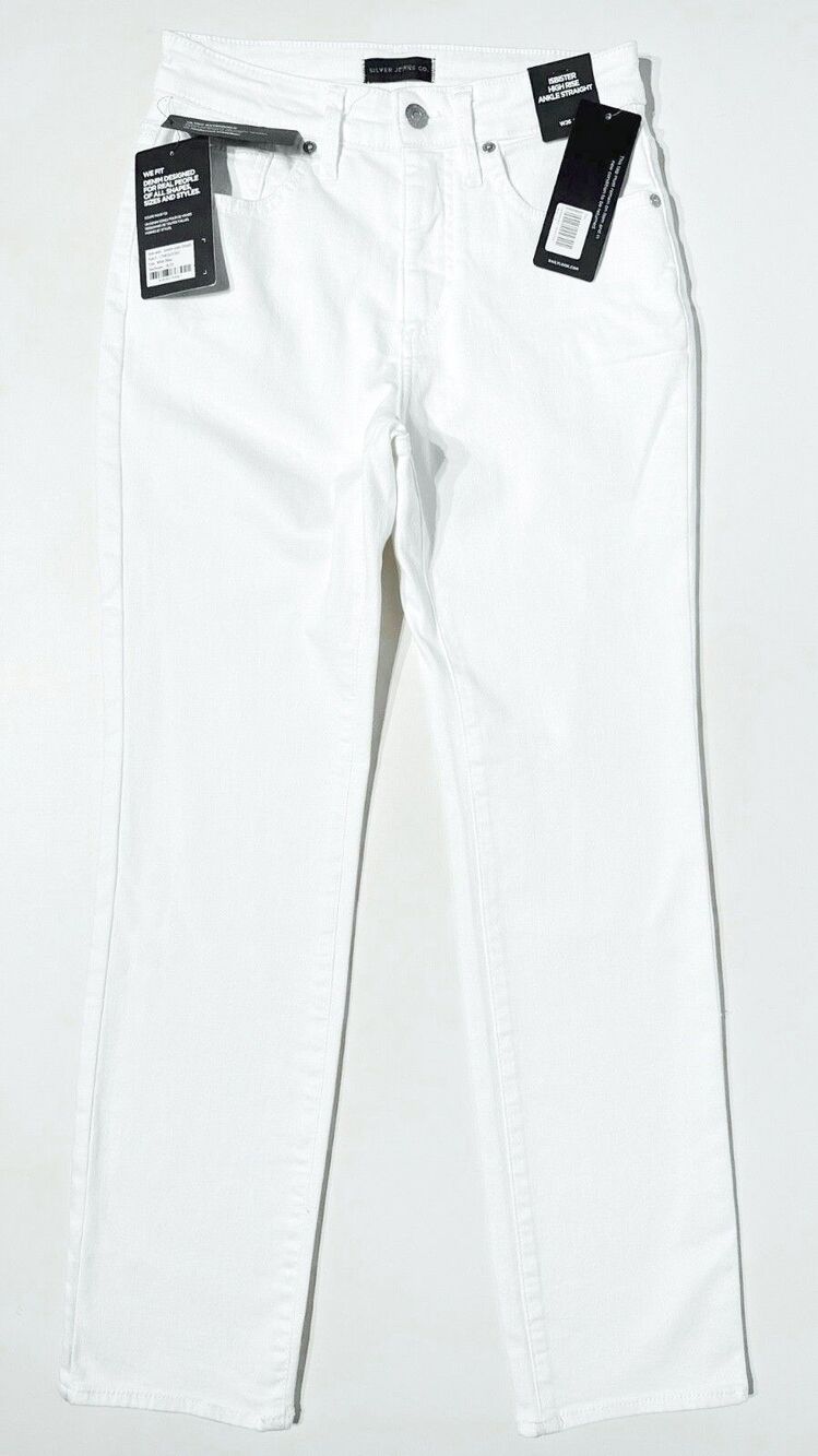 NWT $72 Silver Isbister High Rise Ankle Straight Jeans White Stretch Women 26x29